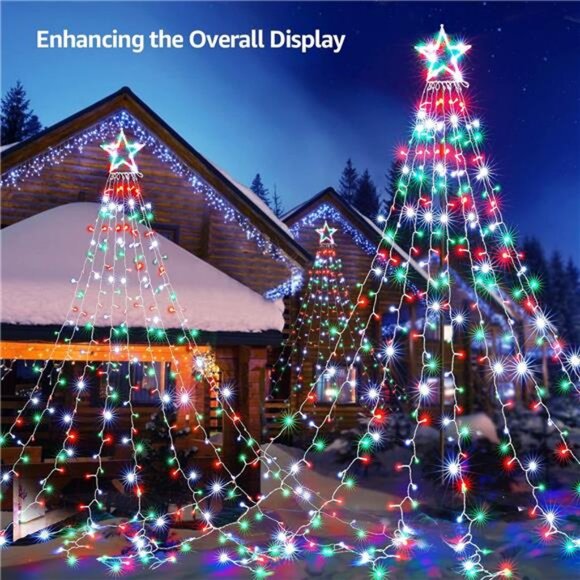 344 LED Christmas Star String Lights with 9 Strands 11.9ft Waterfall Tree Lights - Picture 3 of 7